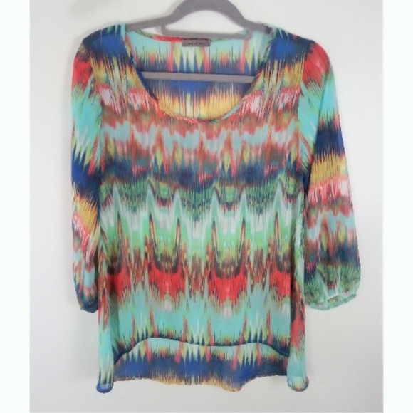 West Kei Tops - West Kei Colorful Sheer Hi-Lo Tunic